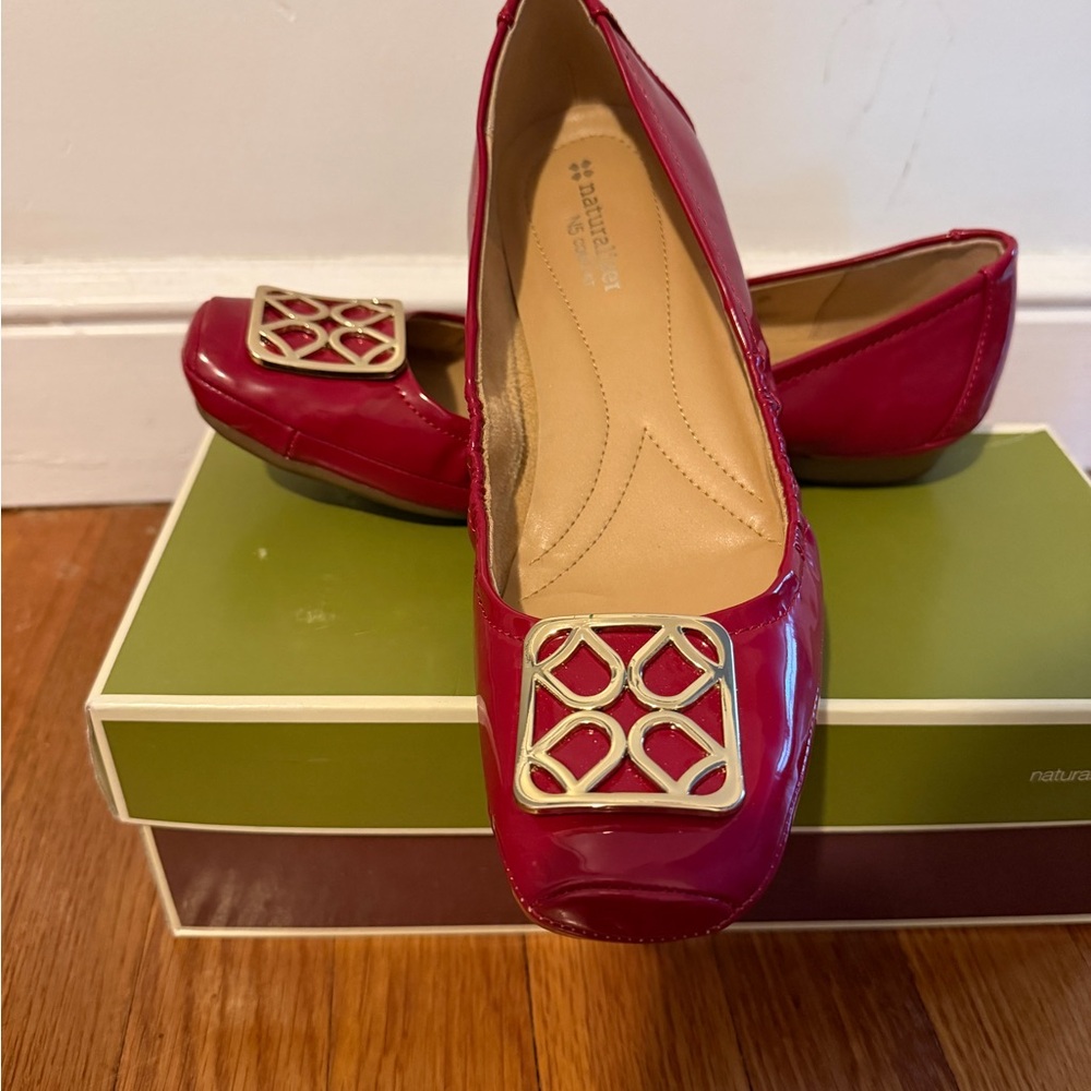 Naturalizer Red Flats with Gold Geometric Detail